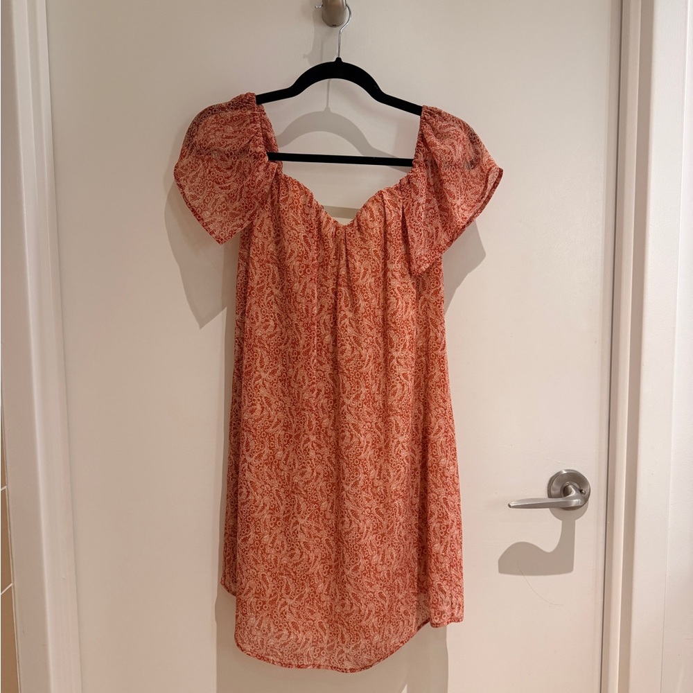 Sezane - Peach Paisley Off-Shoulder Mini Dress